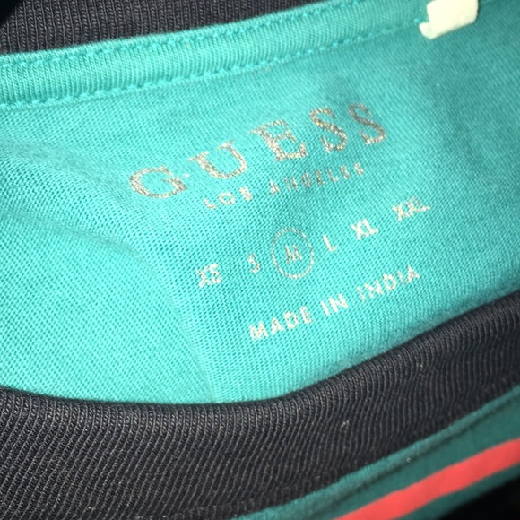 nwot turquoise w/pink logo guess ringer s/s - Picture 3 of 3